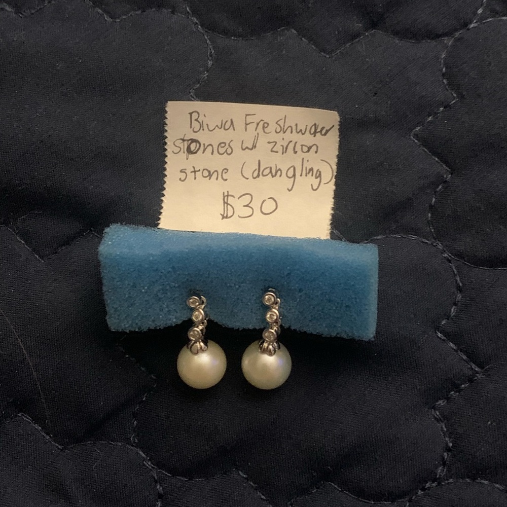 BIWA Fresh Water Pear with ZIRCON stone (made In the Philippines)